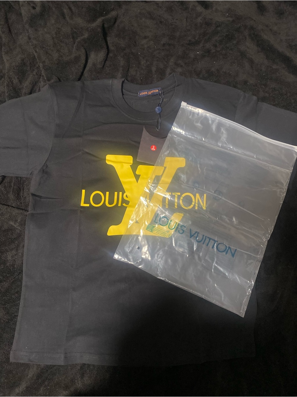 Louis Vuitton Black T-Shirt with Yellow LV Logo